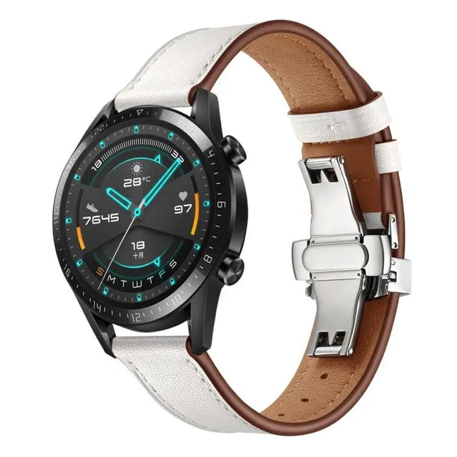 22mm Leather Watch Strap Replacement With Butterfly Buckle