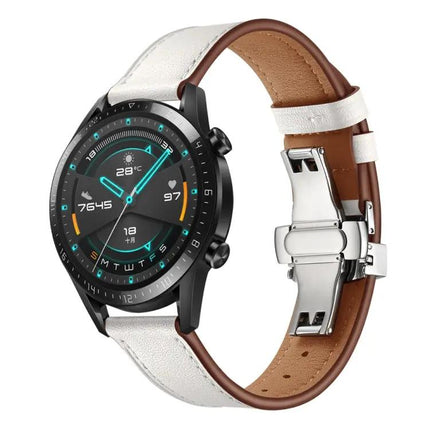 22mm Leather Watch Strap Replacement With Butterfly Buckle