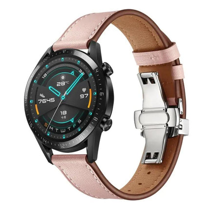 22mm Leather Watch Strap Replacement With Butterfly Buckle