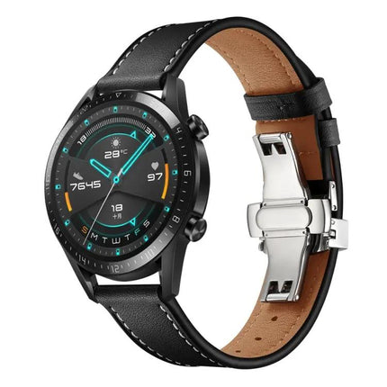 22mm Leather Watch Strap Replacement With Butterfly Buckle