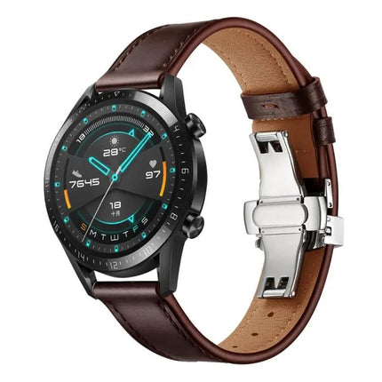 22mm Leather Watch Strap Replacement With Butterfly Buckle