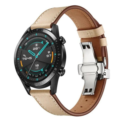22mm Leather Watch Strap Replacement With Butterfly Buckle