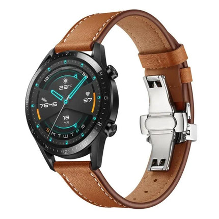 22mm Leather Watch Strap Replacement With Butterfly Buckle