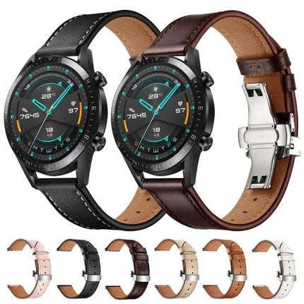 22mm Leather Watch Strap Replacement With Butterfly Buckle