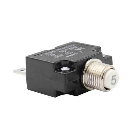 Car DC Breaker With Waterproof Cover For Vehicle Electronics compact 5A panel-mount breaker with sealed waterproof cap and metal mounting tab