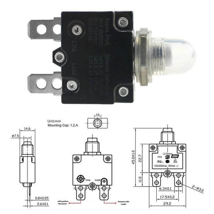 Car DC Breaker With Waterproof Cover For Vehicle Electronics compact 3/8in mount with sealed cover protecting dashboard lighting and auxiliary circuits