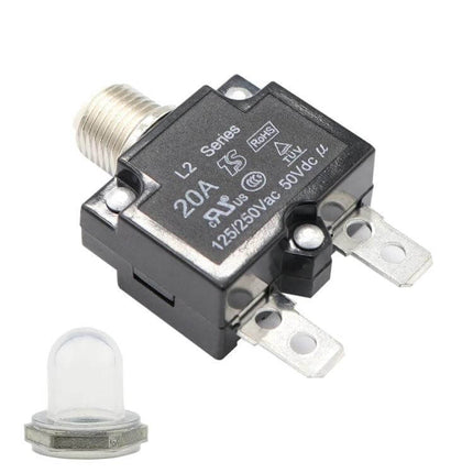 Car DC Breaker With Waterproof Cover For Vehicle Electronics, 20A resettable circuit breaker with waterproof cap and mounting nut