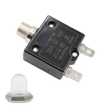Car DC Breaker With Waterproof Cover For Vehicle Electronics compact 30A resettable circuit breaker with waterproof cap and metal mounting nut
