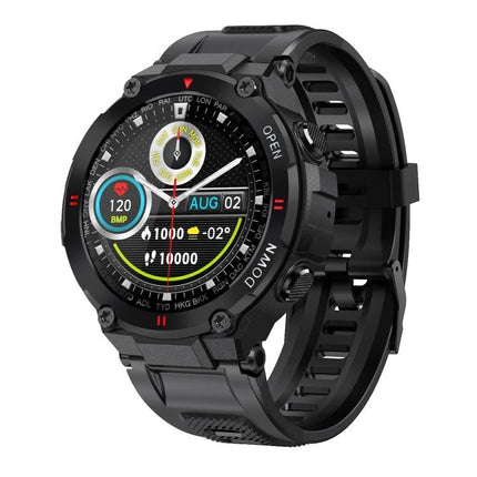 Daily Smart Watch for Health Tracking in Everyday Life - rugged black smartwatch showing heart rate, steps, date and activity metrics