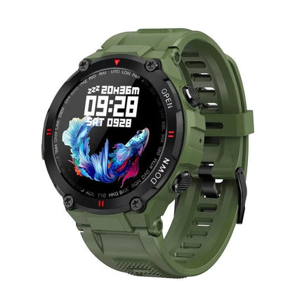 Daily Smart Watch for Health Tracking in Everyday Life rugged green smartwatch showing heart rate, steps and notifications