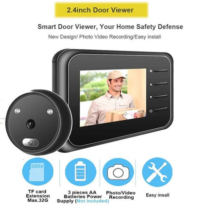 Night Vision Doorbell for Secure Home Entry Monitoring showing black door viewer with 2.4-inch screen displaying visitor and camera unit