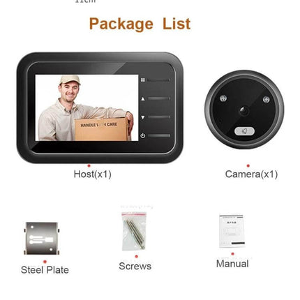 Night Vision Doorbell for Secure Home Entry Monitoring showing monitor, camera, steel plate, screws and manual
