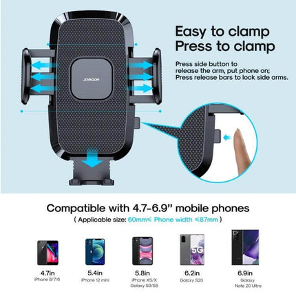 Joyroom Car Phone Holder 360 Degree Rotation for 4.7 to 6.9 Inch Phones - one-handed clamp, 360° rotation, fits 4.7–6.9in phones, quick press-to-clamp
