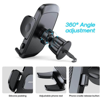 Joyroom Car Phone Holder 360 Degree Rotation for 4.7 to 6.9 Inch Phones - dashboard vent mount with 360° rotation, one-handed clamp and silicone padding