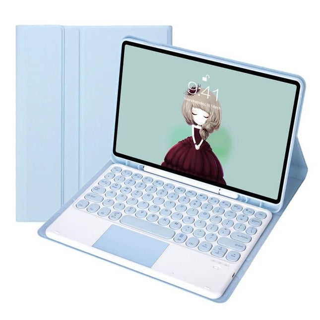 Detachable Bluetooth Keyboard Leather Case for iPad Air in Purple - purple leather protective case with removable Bluetooth keyboard and foldable stand