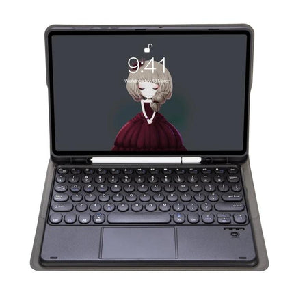 Detachable Bluetooth Keyboard Leather Case for iPad Air and Pro Models shown with tablet, magnetic pencil holder and detachable keyboard