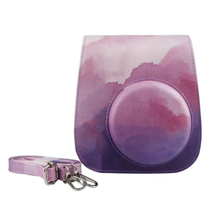 Painted Camera Bag for Fujifilm Instax Mini 11 with Strap - purple watercolor PU protective case with detachable strap