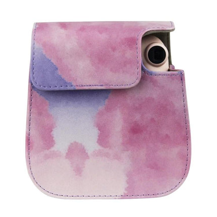 Painted Camera Bag for Fujifilm Instax Mini 11 with Strap - pink purple watercolor PU protective case with strap