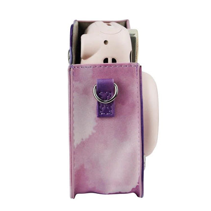 Painted Camera Bag for Fujifilm Instax Mini 11 with Strap - purple painted PU protective case with side ring and shoulder strap