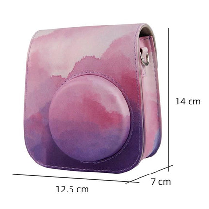 Painted Camera Bag for Fujifilm Instax Mini 11 with Strap - purple watercolor PU protective case with detachable strap, fits Instax Mini 11 (12.5x7x14 cm)