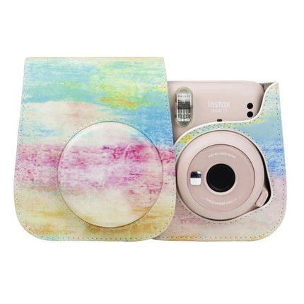 Painted Camera Bag for Fujifilm Instax Mini 11 with Strap - pastel painted PU protective case with shoulder strap