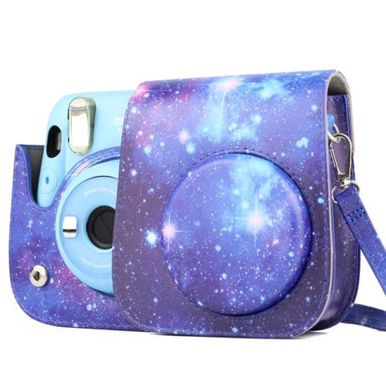 Painted Camera Bag for Fujifilm Instax Mini 11 with Strap — galaxy purple PU case with strap protecting instant camera