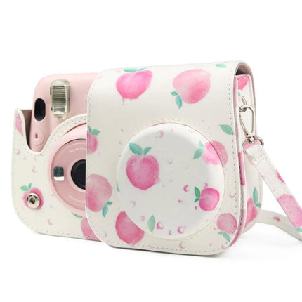 Painted Camera Bag for Fujifilm Instax Mini 11 with Strap - pink peach print PU protective case with detachable strap