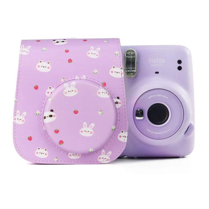 Painted Camera Bag for Fujifilm Instax Mini 11 with Strap - purple painted PU protective case with strap for instant camera