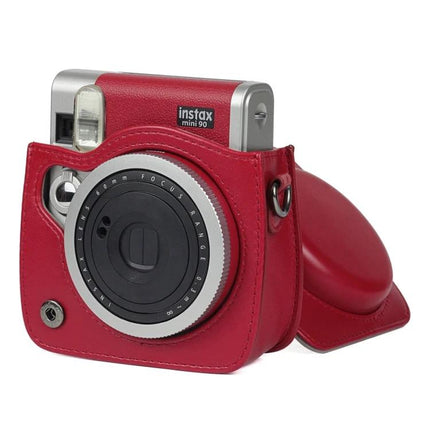Camera Bag for Fujifilm Instax Mini 90 with Shoulder Strap — red polyurethane protective case for Instax Mini 90, dust- and scratch-resistant, with shoulder strap