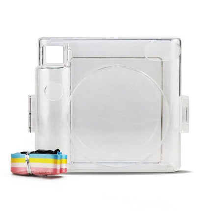 Clear Crystal Camera Bag for Fujifilm Instax Square SQ1 with Shoulder Strap - transparent protective case with rainbow strap