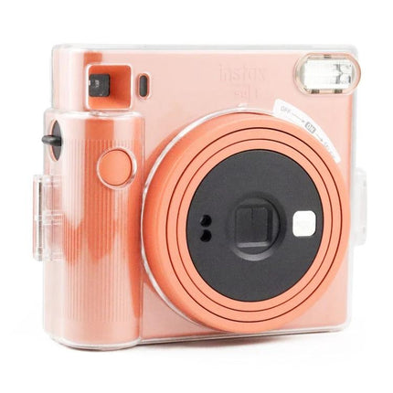 Clear Crystal Camera Bag for Fujifilm Instax Square SQ1 with Shoulder Strap protecting peach Instax Square SQ1 camera, transparent cover for travel and daily use