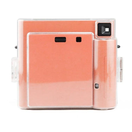 Clear Crystal Camera Bag for Fujifilm Instax Square SQ1 with Shoulder Strap - transparent protective cover showing coral Instax SQ1 camera