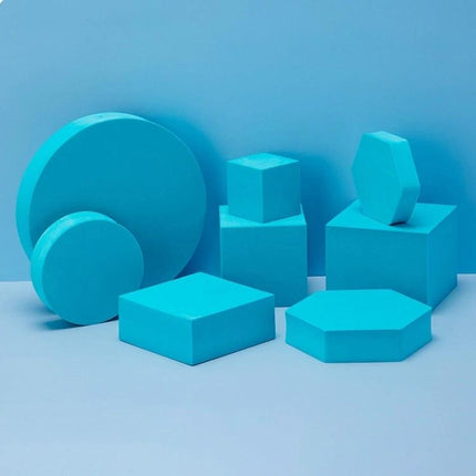 Solid Color Geometric Shapes Polymer Foam Props for Photography - blue foam shapes staged for clean product photography