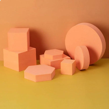 Solid Color Geometric Shapes Polymer Foam Props for Photography - peach geometric foam props arranged for product photography