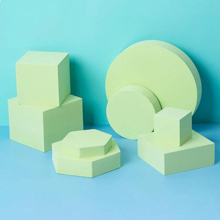 Solid Color Geometric Shapes Polymer Foam Props for Photography — pastel green geometric foam props styled for product photography setups