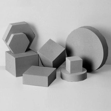 Solid Color Geometric Shapes Polymer Foam Props for Photography showing assorted waterproof foam shapes (circle, cube, hexagon) arranged for product staging