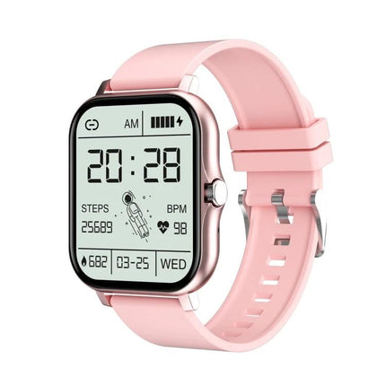 Smart Watch for Everyday Wear and Daily Activity Tracking — pink smartwatch showing time, steps, heart rate and sleep tracking on display