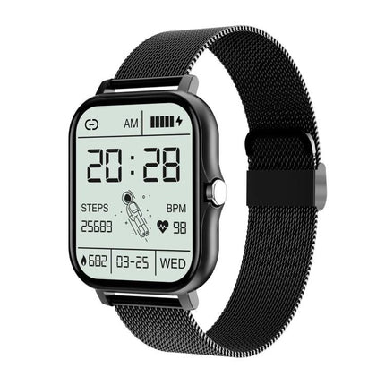 Smart Watch for Everyday Wear and Daily Activity Tracking black mesh band digital display showing steps heart rate and time