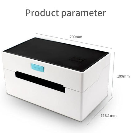 Self-Adhesive Thermal Bill Printer with USB and Bluetooth, 100x150mm Labels - compact white thermal printer with USB/Bluetooth, 200x118x109mm dimensions
