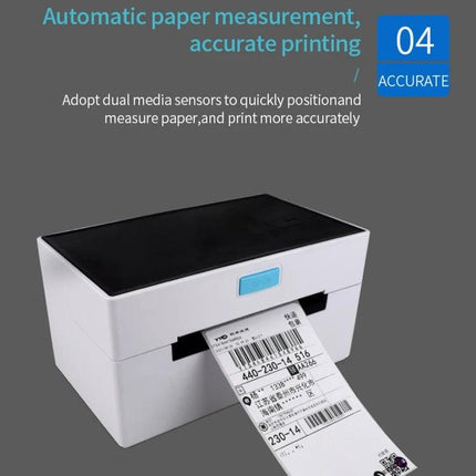 Self-Adhesive Thermal Bill Printer with USB and Bluetooth, 100x150mm Labels printing barcode labels from white compact desktop unit
