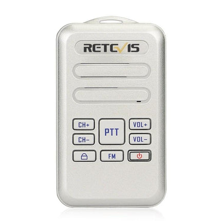 Retevis RT20 Compact Two-Way Radio for Daily Communication white compact handheld unit with PTT and channel buttons