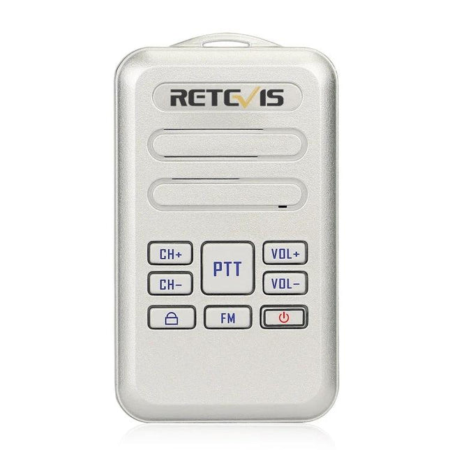 Retevis RT20 Compact Two-Way Radio for Daily Communication white compact unit front view with PTT and channel buttons