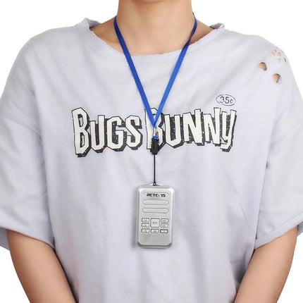 Retevis RT20 Compact Two-Way Radio for Daily Communication worn on lanyard for hands-free use