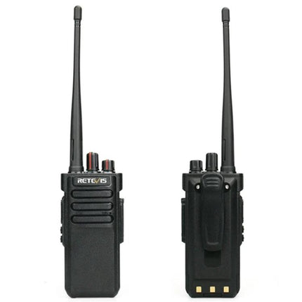Retevis RT29 Long-Range Handheld Two-Way Radio for Communication – front and back view of black handheld radio with long antenna