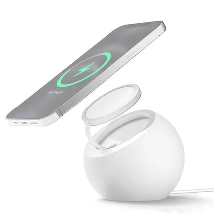 Silicone Pellet MagSafe Charger Holder for iPhone 12 Series on desk holding MagSafe charger and protecting cable