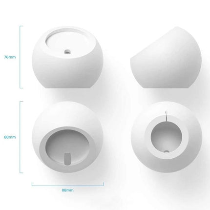 Silicone Pellet MagSafe Charger Holder for iPhone 12 Series in white showing dimensions and cable slot, 4-view silicone magnetic charger stand