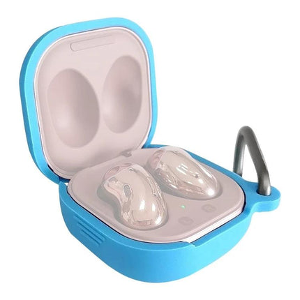 Protective Silicone Case for Samsung Earbuds During Daily Activities - blue silicone cover with open earbuds case, dust and impact protection