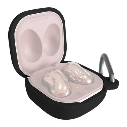 Protective Silicone Case for Samsung Earbuds During Daily Activities - black silicone cover with carabiner protecting Samsung bean earbuds
