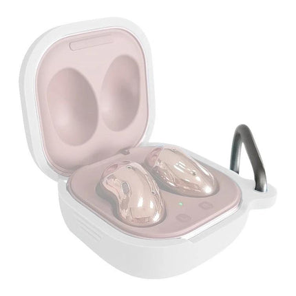 Protective Silicone Case for Samsung Earbuds During Daily Activities - rose gold earbuds in open dust‑resistant silicone charging case