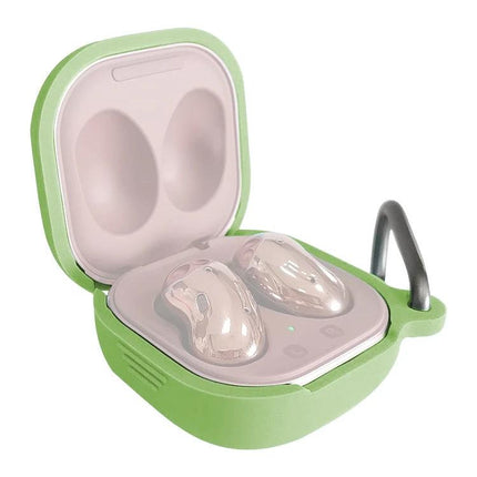 Protective Silicone Case for Samsung Earbuds During Daily Activities - green silicone protective case for Samsung earbuds in open charging case
